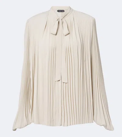 Tom Ford Pleated Viscose Crepe De Chine Shirt In Neutral