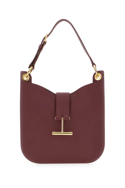 TOM FORD PLUM LEATHER SMALL TARA SHOULDER BAG