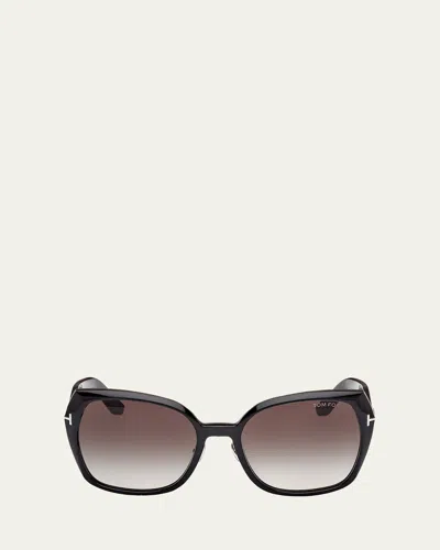 Tom Ford Plum Plastic Cat-eye Sunglasses In Shiny Black/smoke Lenses