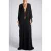 Tom Ford Satin Jersey Kaftan With Golden Belt In Black