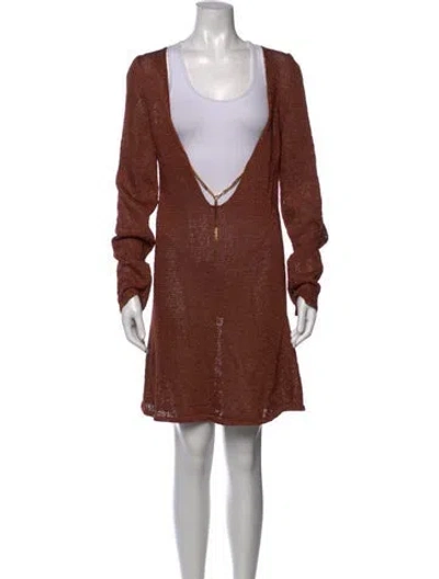 Pre-owned Tom Ford Plunge Neckline Mini Dress In Brown