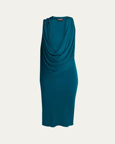 Tom Ford Plunging Cowl-neck Jersey Body-con Dress In Blue