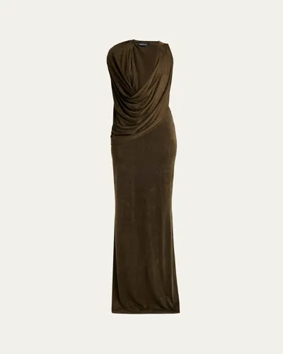 Tom Ford Plunging Cowl-neck Sleeveless Maxi Dress In Brown