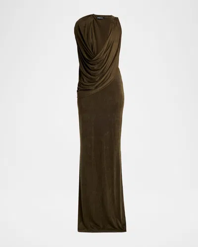 Tom Ford Plunging Cowl-neck Sleeveless Maxi Dress In Multi
