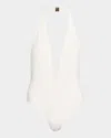 Tom Ford Plunging Halter Jersey One-piece Swimsuit In White
