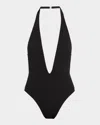 Tom Ford Plunging Halter Jersey One-piece Swimsuit In Black