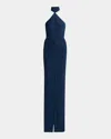 Tom Ford Plunging Keyhole Choker Halter Gown In Navy