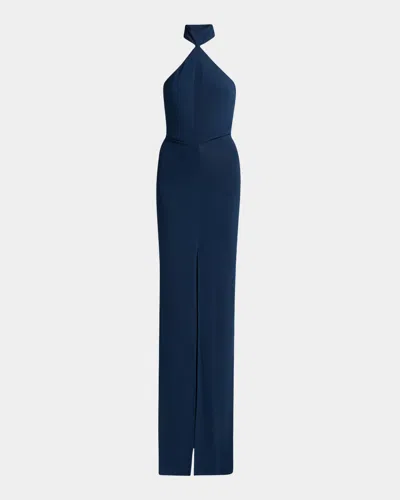 Tom Ford Plunging Keyhole Choker Halter Gown In Navy