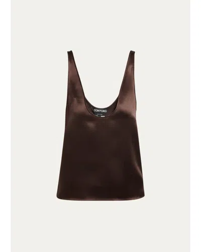 Tom Ford Plunging Scoop-neck Silk Tank Top In Chocolate