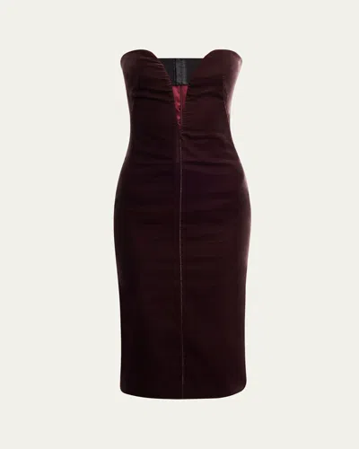 Tom Ford Plunging Strapless Velvet Dress In Orange