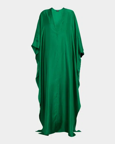 Tom Ford Plunging V-neck Light Silk Twill Maxi Kaftan Dress In Green