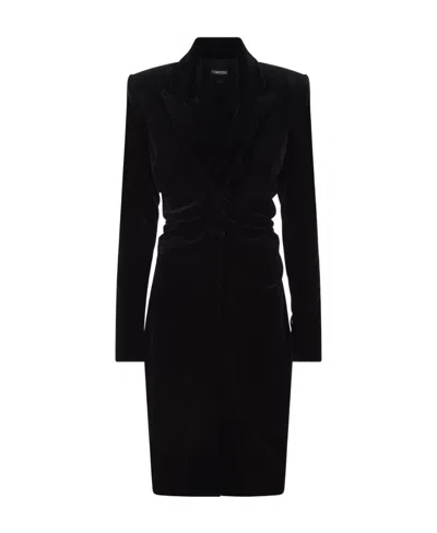 Tom Ford Plunging V-neck Velvet Midi Dress In Black