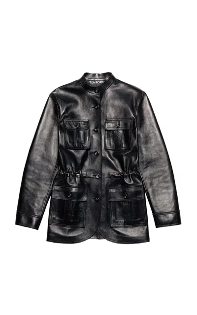 Tom Ford Pocketed Leather Jacket In Black
