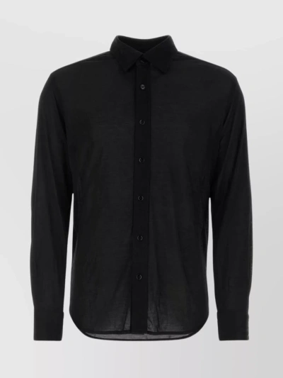 Tom Ford Point Collar Sheer Silk Shirt In Black