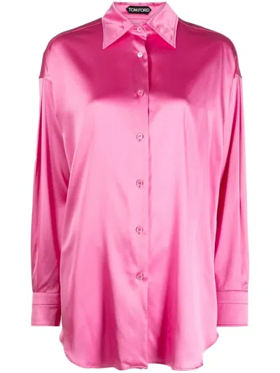 Tom Ford Pink Relaxed Shirt With Pointed Collar In Stretch Silk Woman
