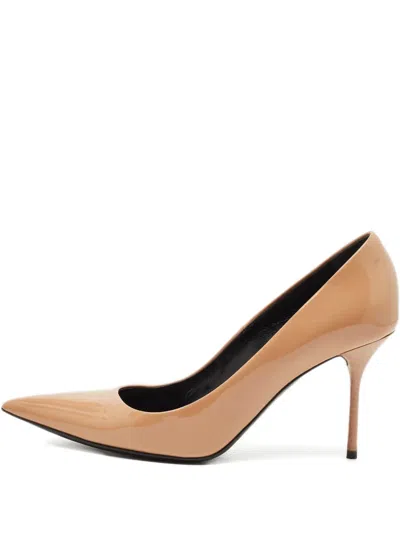 Pre-owned Tom Ford Pointed-toe Patent-leather Pumps In Neutral