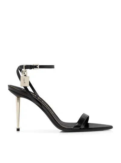 Tom Ford Pointed-toe Sandal With Padlock In Polished Leather In Black