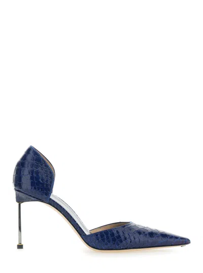 Tom Ford Pointed Toe Stiletto Pumps With Crocodile-embossed Leather And Metal Heel In Blu