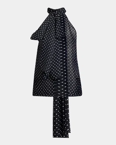 Tom Ford Polka-dot Chiffon Neck-tie Sleeveless Blouse In Black