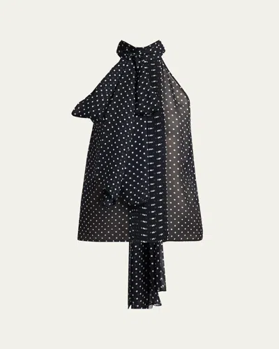 Tom Ford Polka-dot Chiffon Neck-tie Sleeveless Blouse In Black
