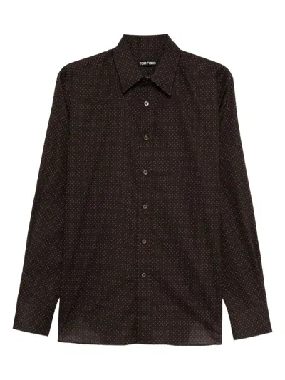 Tom Ford Polka-dot Cotton Shirt In Brown