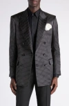 Tom Ford Polka Dot Jacquard Duchesse Mulberry Silk Double Breasted Jacket In Black