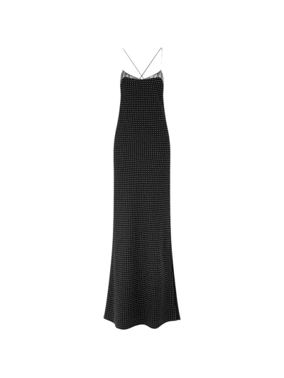 Tom Ford Open-back Lace-trimmed Polka-dot Silk-crepe Maxi Dress In Black