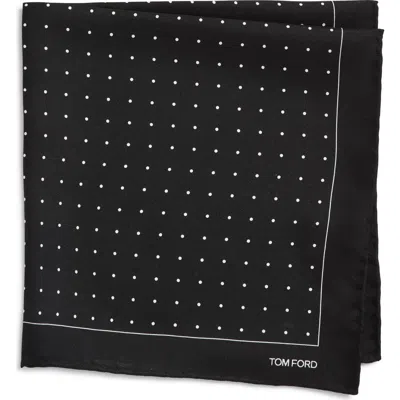 Tom Ford Polka Dot Mulberry Silk Pocket Square In Black