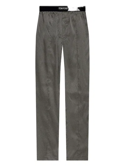 Tom Ford Graphic Print Silk Pajama Pants In Gray