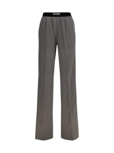 Tom Ford Polka Dot Signature Silk Pj Pants In Gray