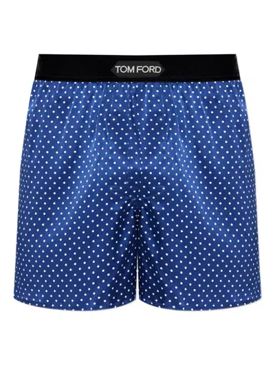 Tom Ford Polka-dot Pattern Silk Boxers In Blue
