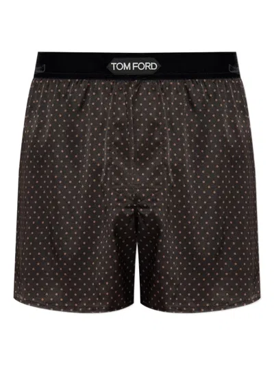 Tom Ford Polka-dot Pattern Silk Boxers In Brown