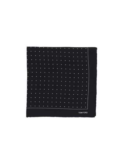 Tom Ford Polka Dot Pocket Square Scarf In Black