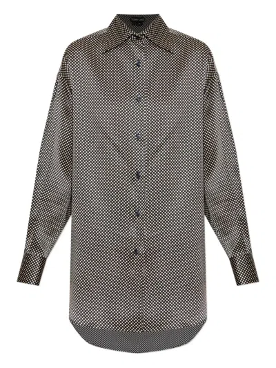 Tom Ford Camicia In Seta A Pois Dal Fit Rilassato In Gray