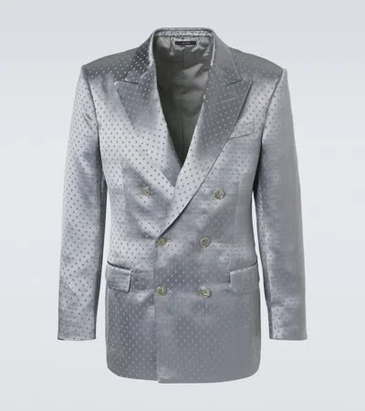 Tom Ford Polka-dot Satin Jacquard Blazer In Gray