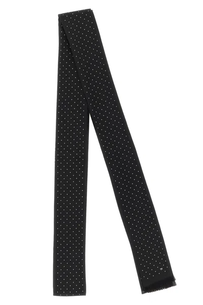 Tom Ford Polka Dot Scarf Fringed Edge Design In Black