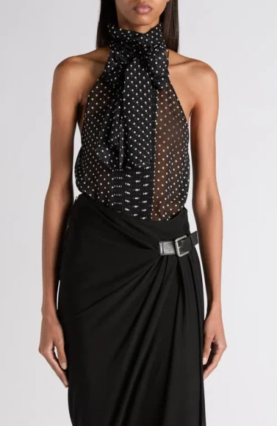 Tom Ford Black Sleeveless Top With Halterneck And All-over Polka Dot Motif In Silk Woman