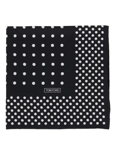 Tom Ford Polka Dot Printed Pocket Square In Black