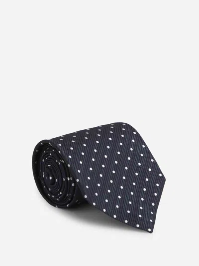 Tom Ford Mogador Polka Dot Mulberry Silk Tie In Hb785 Ink Blue