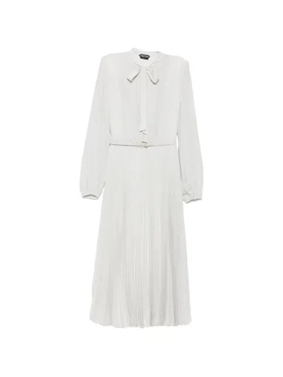 Tom Ford Polka-dot Pleated Maxi Dress In White