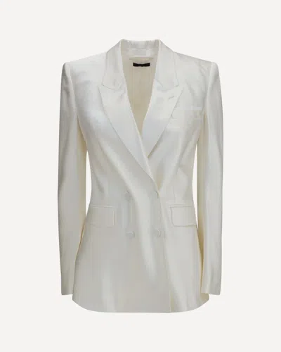 Tom Ford Polka-dot Satin Double-breasted Blazer In White