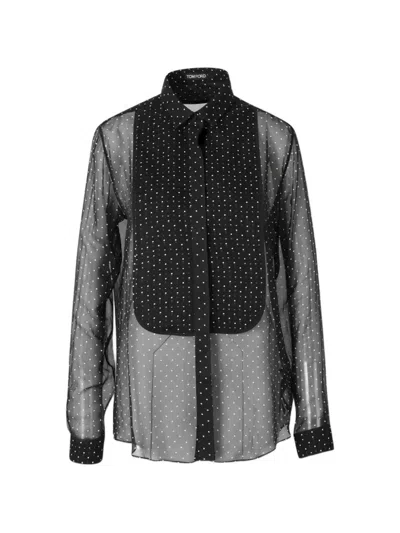 Tom Ford Polka-dot Sheer Shirt In Black