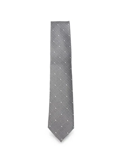 Tom Ford Silk Tie With Polka Dot And Herringbone Pattern In Gray
