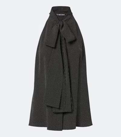 Tom Ford Polka-dot Tie-neck Silk Crêpe De Chine Top In Black