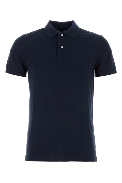 Tom Ford Black Short-sleeves Polo In Cotton Piquet Jersey Man In Ink