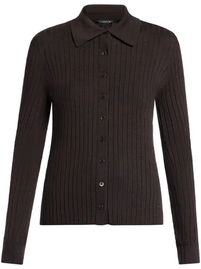 Tom Ford Polo Collar Knit Top In Brown