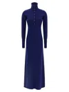 Tom Ford High Neck Buttoned Maxi Dress With Long Sleeves In Blue