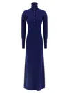 Tom Ford High Neck Buttoned Maxi Dress With Long Sleeves In Blue