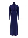 Tom Ford High Neck Buttoned Maxi Dress With Long Sleeves In Blue