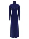 Tom Ford High Neck Buttoned Maxi Dress With Long Sleeves In Blue